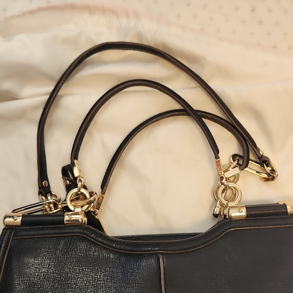 COACH Caroline black/brown embossed leather shoulder bag - Picture 8 of 14